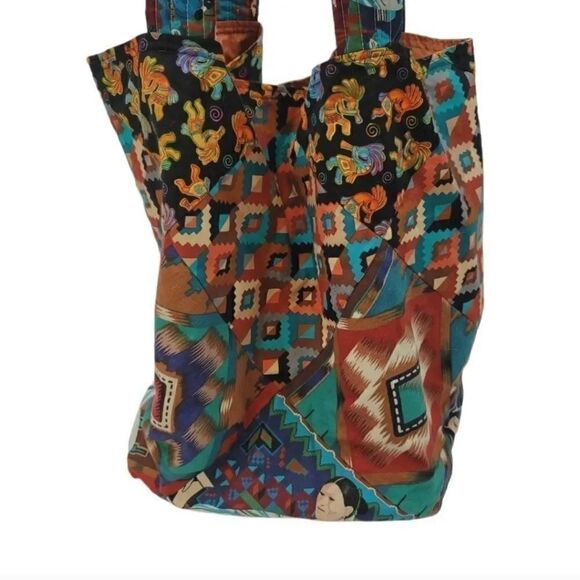 Vintage Handcrafted Indian Navajo/Aztec Reversible Slouchy Tote Bag - Picture 4 of 6